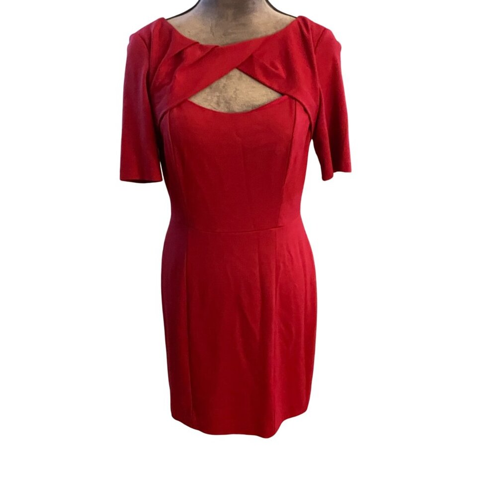 Cynthia Steffe Red Short Sleeve Dress With Crisscross Neckline & Back Zipper Wom